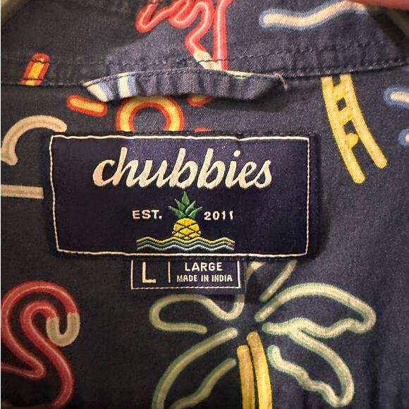 Chubbies One Man Wolf Pack Neon Lights Flamingo Camp Shirt Tropical Palms, L - Picture 2 of 8